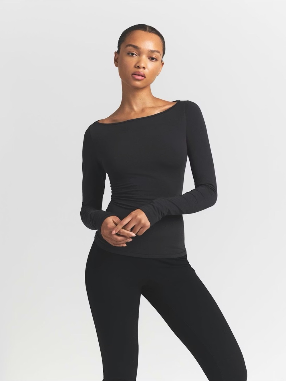 Women’s Black Long-Sleeve Boatneck Top